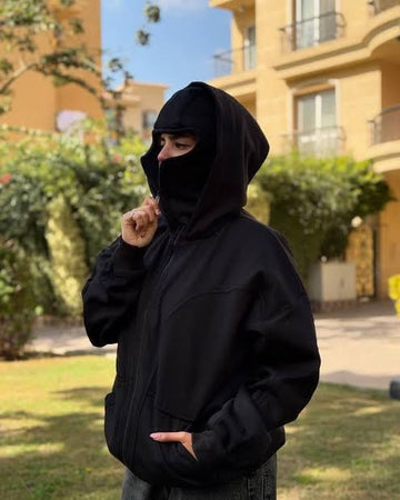 WOMEN'S Full Zipper Ninja Hoodie – Streetwear Masked Pullover