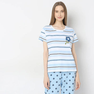 Sky Blue Lilly Printed Night Suit