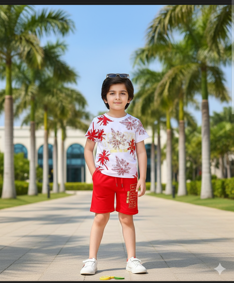 Kids Summer Print T-Shirt & Shorts Red Tree COCO