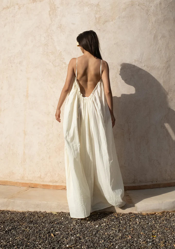 Gathered Maxi Dress With Spaghetti Straps White