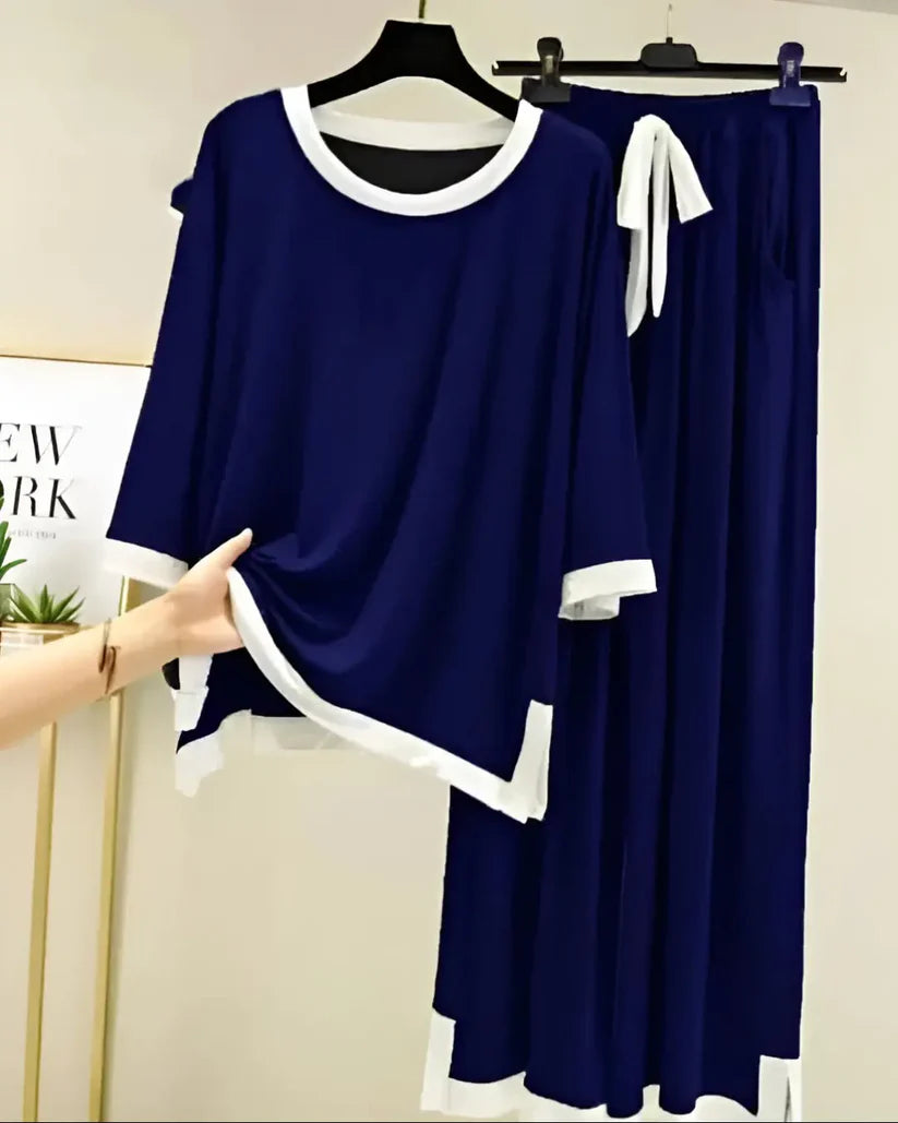 Navy Blue Simple Palazzo Style Nightwear