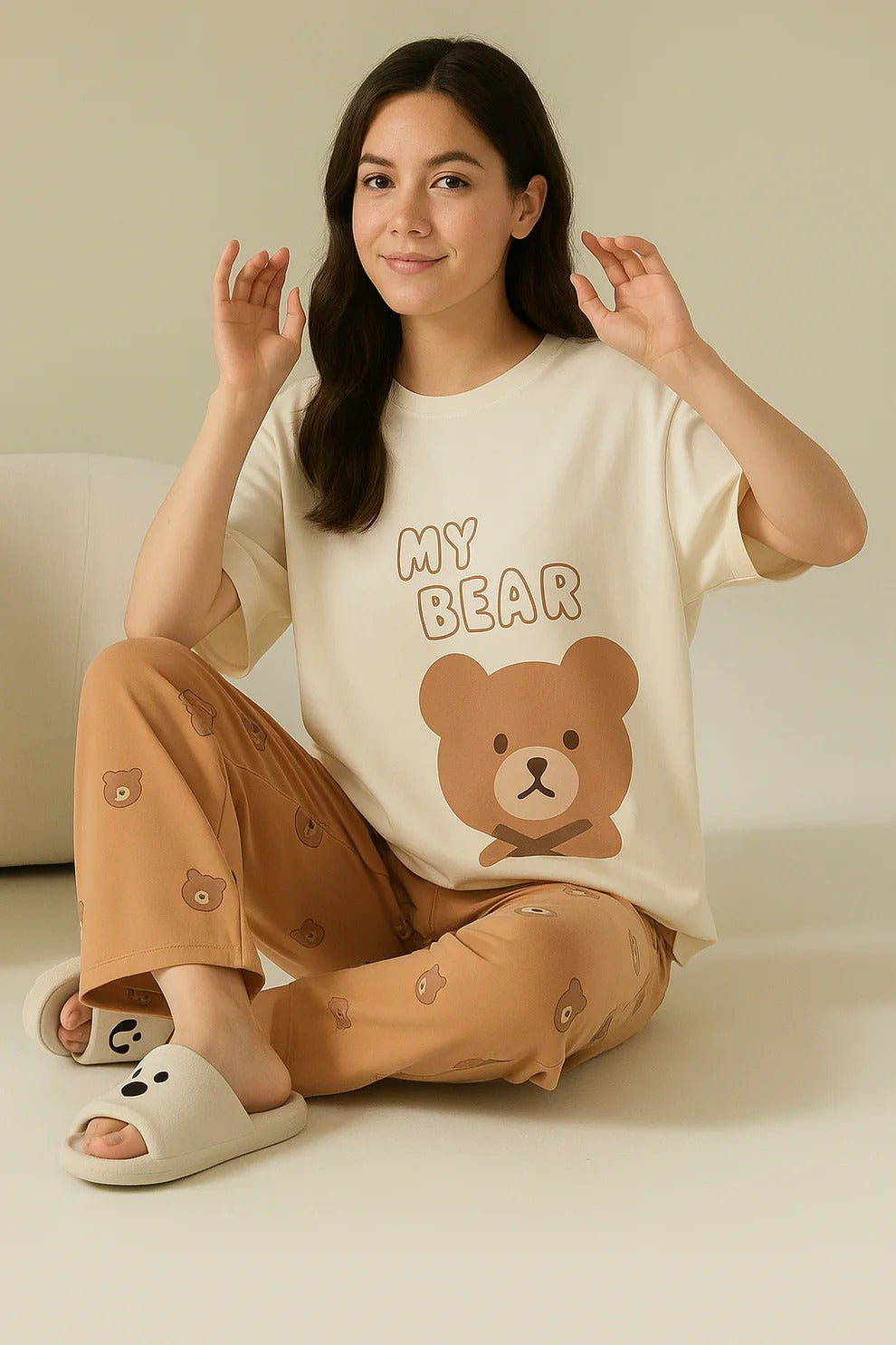 “My Bear” Printed Girls Nightwear