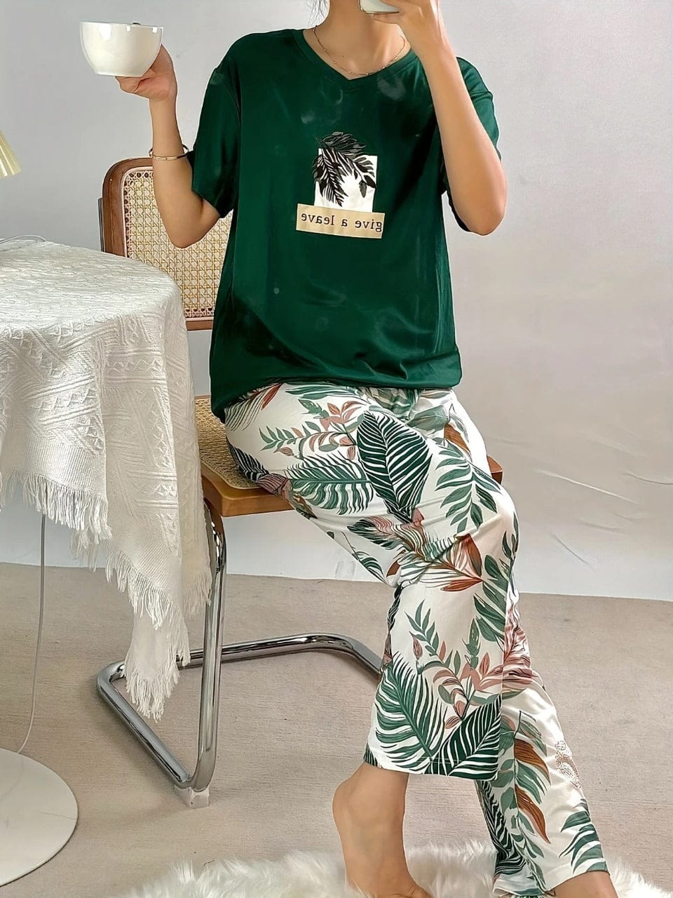 Green Tree  Printed Trouser  PJs SET