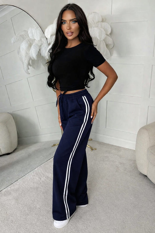 Summer Season Best Quality 2 Stripes Jersey Trouser Nightmare And Gym wear Trousers Navy Blue