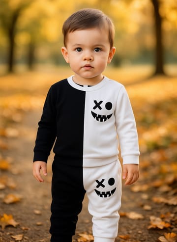 White & Black Smile Printed Kids Winter Suit
