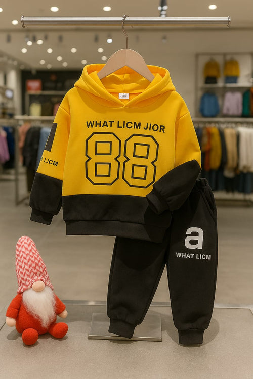 Fashion Hoodie Style Printed Kids Winter Suit Yellow 88