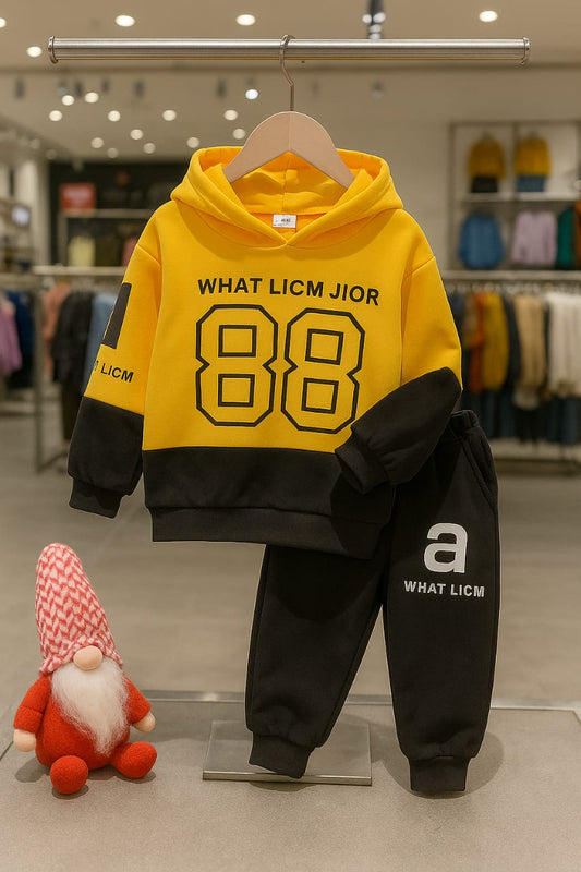 Fashion Hoodie Style Printed Kids Winter Suit Yellow 88