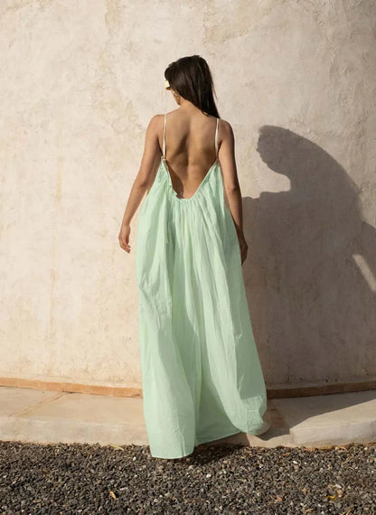 Gathered Maxi Dress With Spaghetti Straps Green