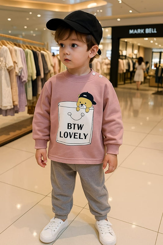 Fashion Heart Printed Kids Winter Suit Pink Suit