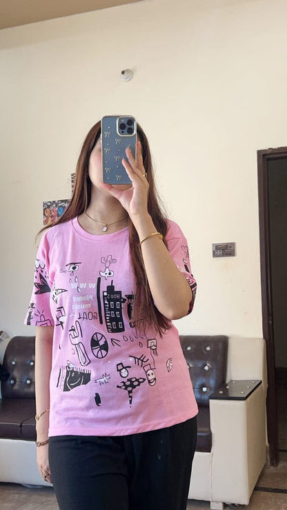 Pink Planet Music With Black PJs SET