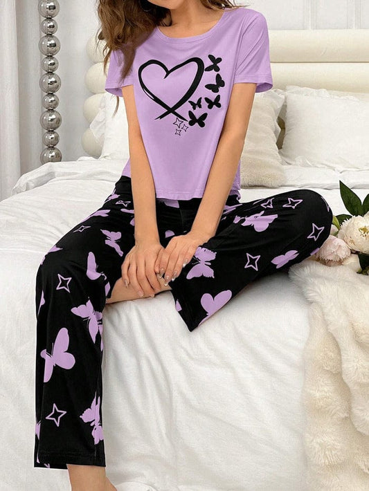 Printed Pajama Night Suit  Heart Print