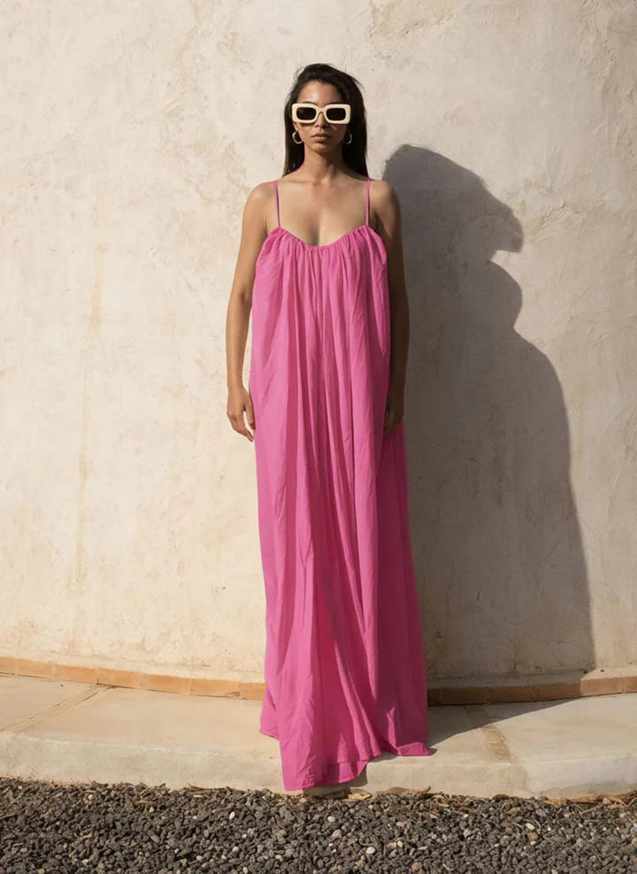 Gathered Maxi Dress With Spaghetti Straps Pink