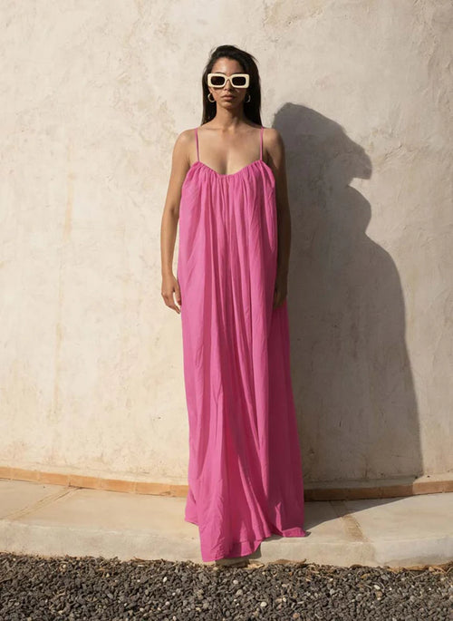 Gathered Maxi Dress With Spaghetti Straps Pink