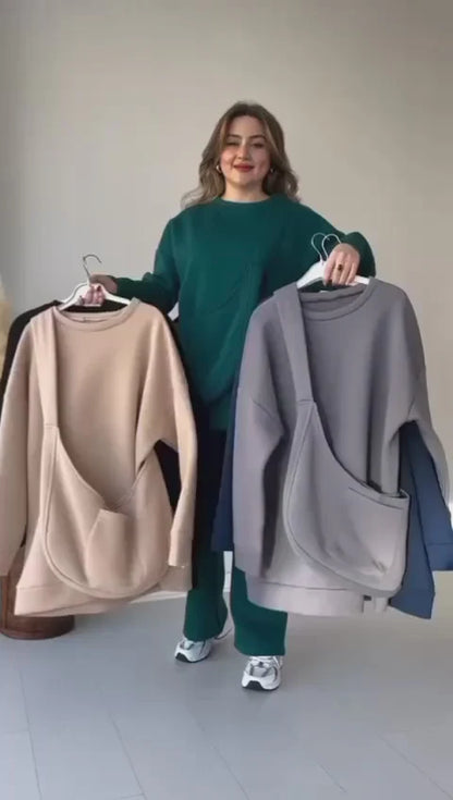 Carryall Winter Fleece Co Ords Set SweatShirt + Trouser + Bag