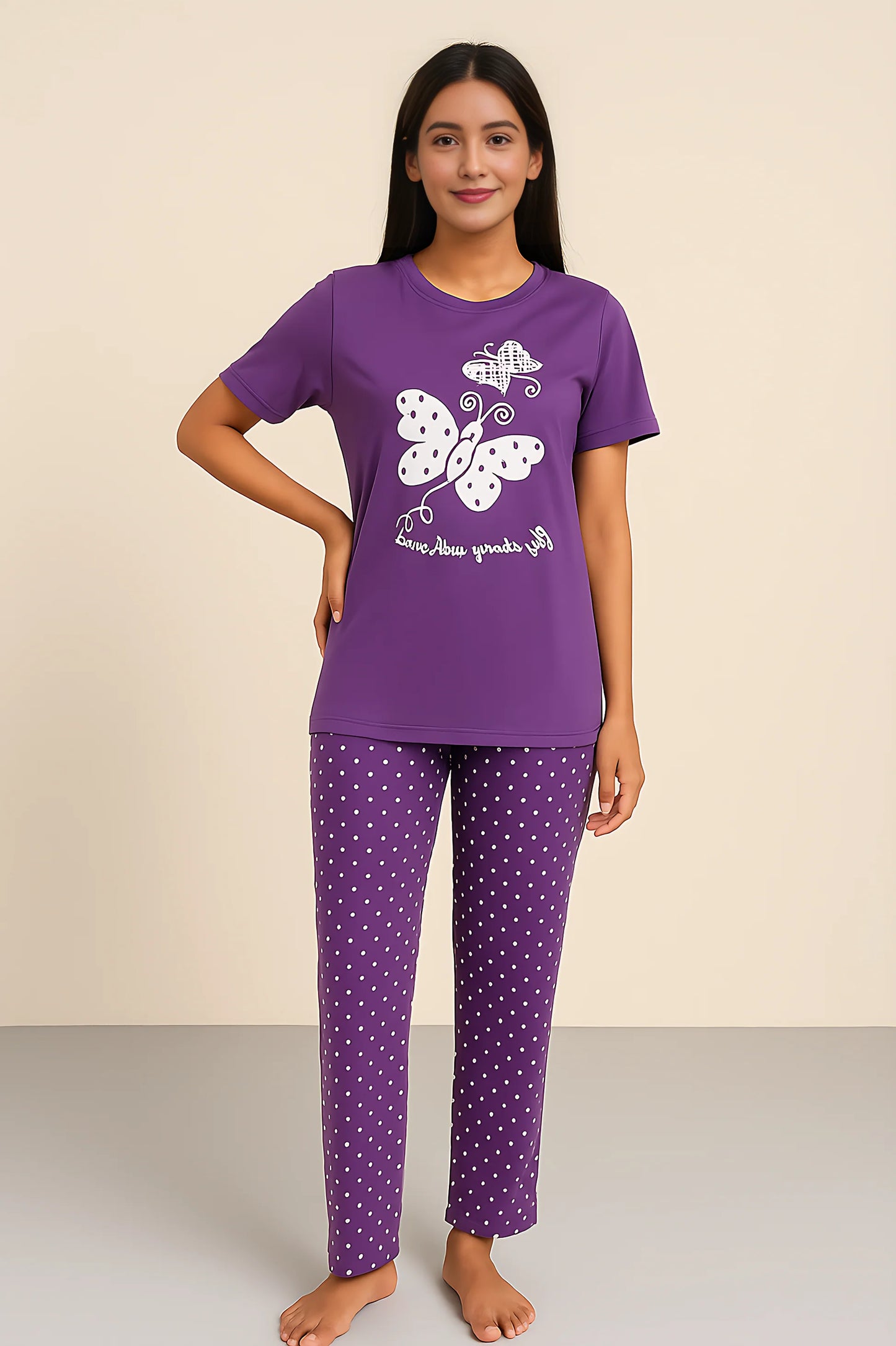 Purple White Butterfly Night Wear