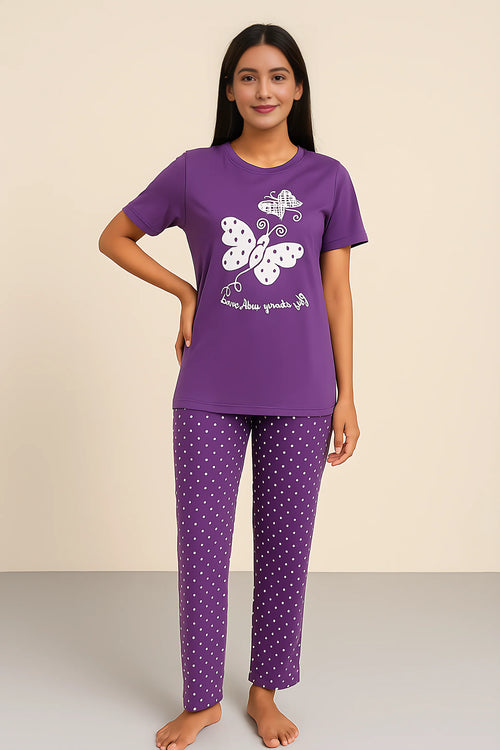 Purple White Butterfly Night Wear