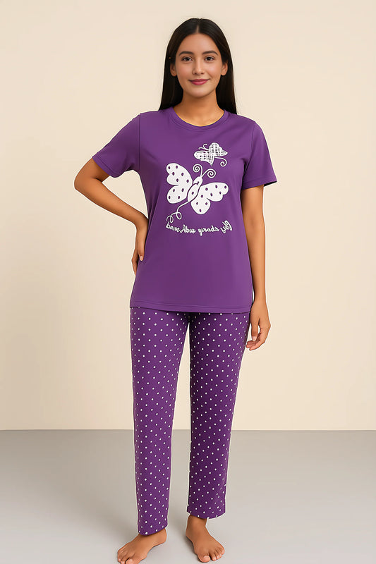 Purple White Butterfly Night Wear