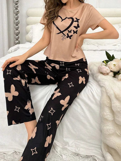 Printed Pajama Night Suit  Heart Print