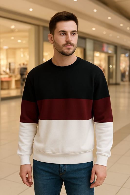 Black Maroon and White Block Sweatshirt