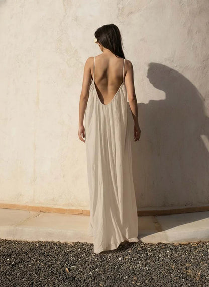 Gathered Maxi Dress With Spaghetti Straps Camel