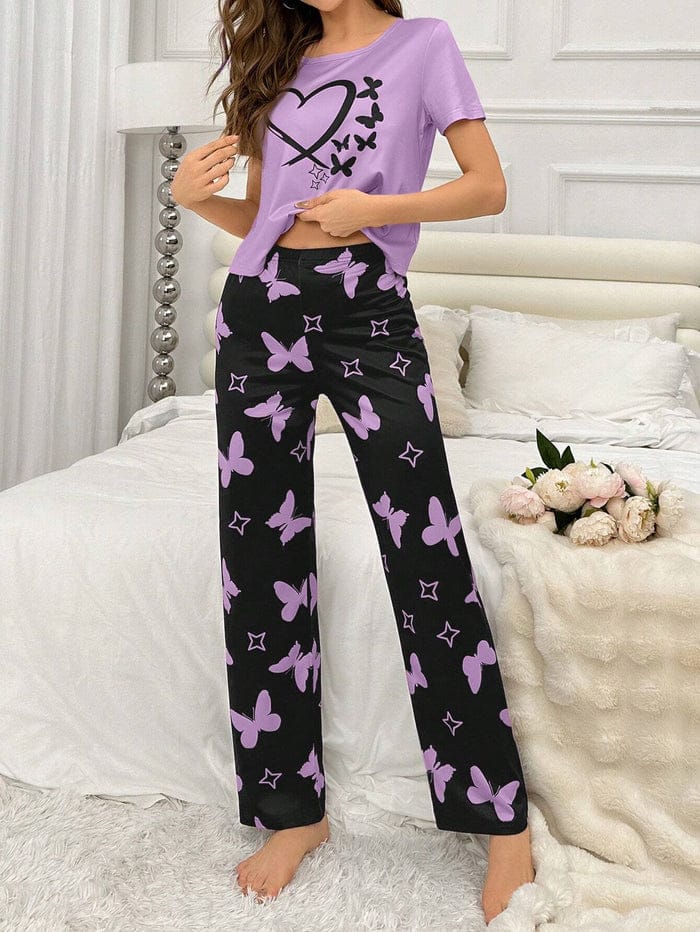Printed Pajama Night Suit  Heart Print