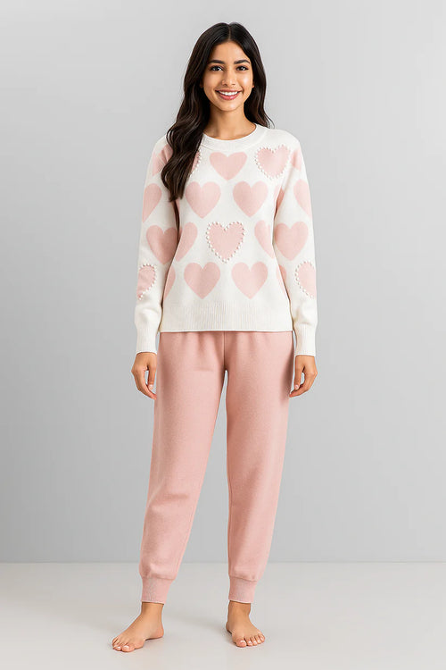 Soft Pink Hearts Winter Track Suit
