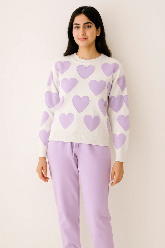 Soft Purple Hearts Winter Track Suit