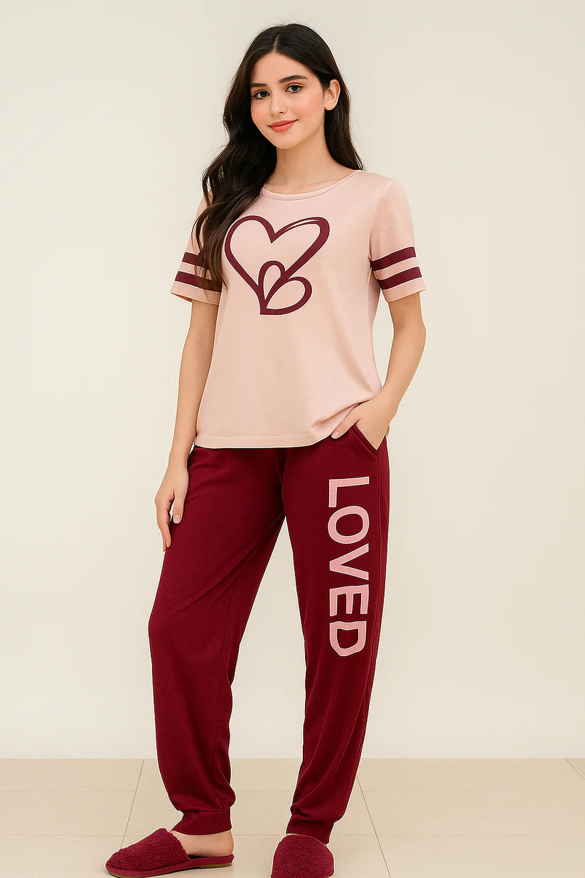 Two Heart Printed Night Suit