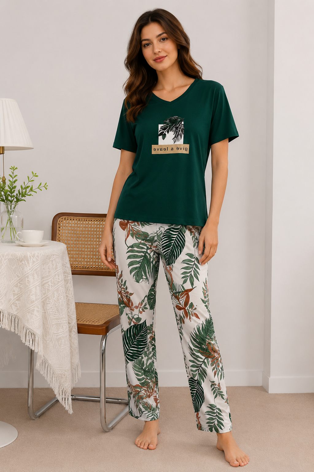 Green Tree  Printed Trouser  PJs SET