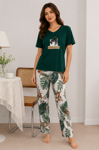 Green Tree  Printed Trouser  PJs SET
