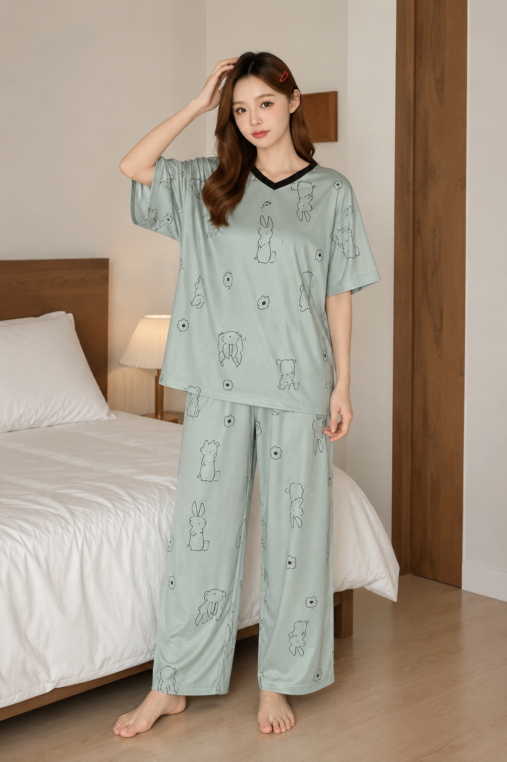 Light Grey Print Heart Night Suit