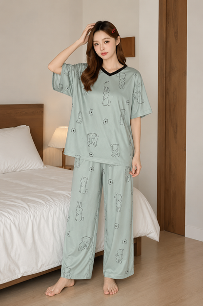 Light Grey Print Heart Night Suit