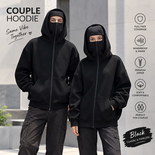 Couple Full Zipper Ninja Hoodie – Streetwear Masked Pullover