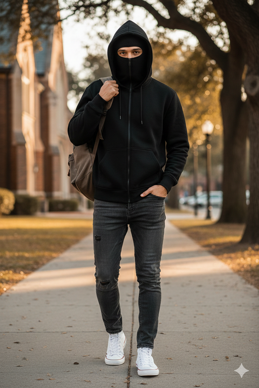 Men's Balaclava Ninja Zipper Hoodie Jacket