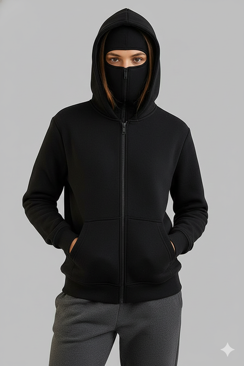 WOMEN'S Full Zipper Ninja Hoodie – Streetwear Masked Pullover