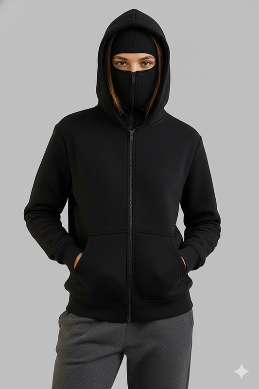WOMEN'S Full Zipper Ninja Hoodie – Streetwear Masked Pullover