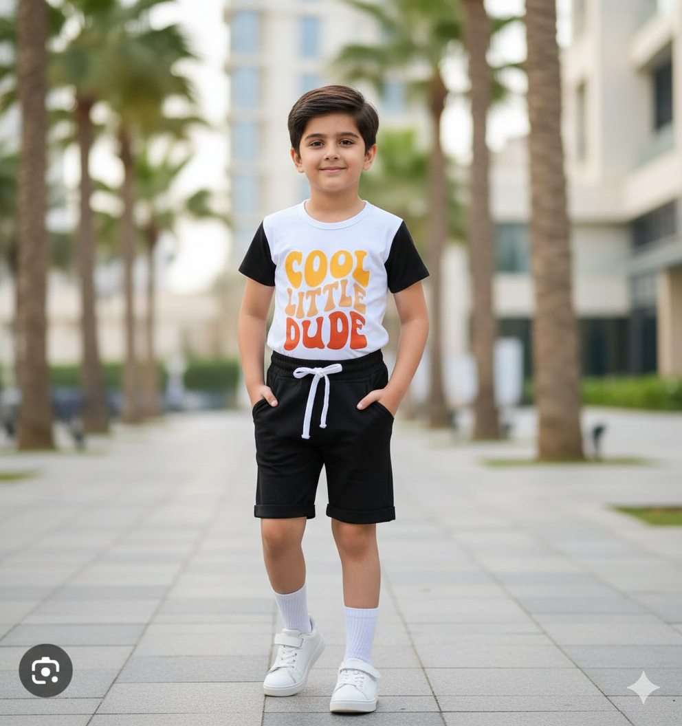 Cool Little Dude Print T-Shirt & Shorts Set