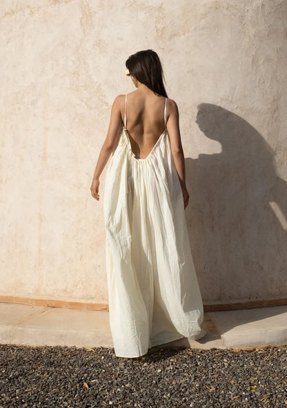 Gathered Maxi Dress With Spaghetti Straps White