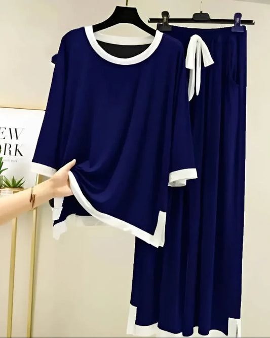 Navy Blue Simple Palazzo Style Nightwear