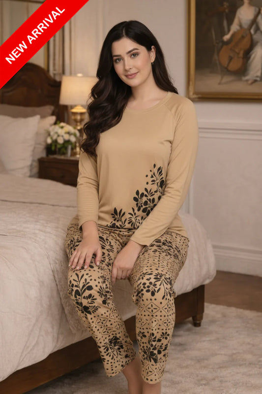 Beige Flower PJs Set