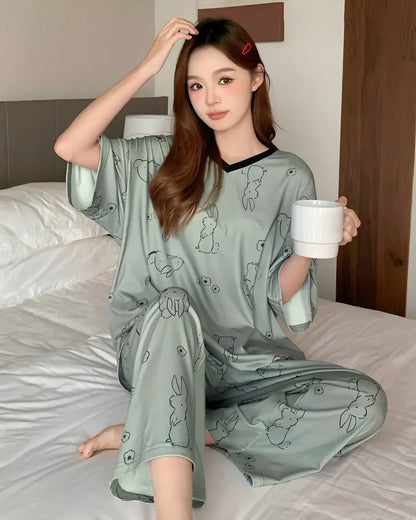 Light Grey Print Heart Night Suit