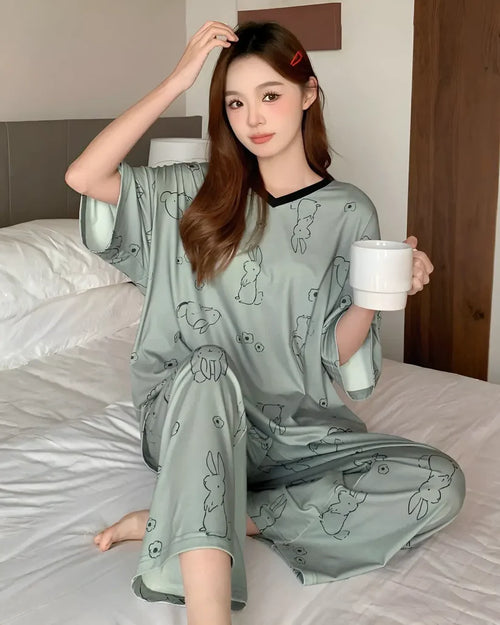 Light Grey Print Heart Night Suit