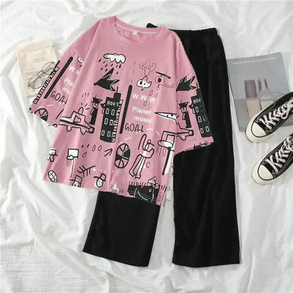 Pink Planet Music With Black PJs SET