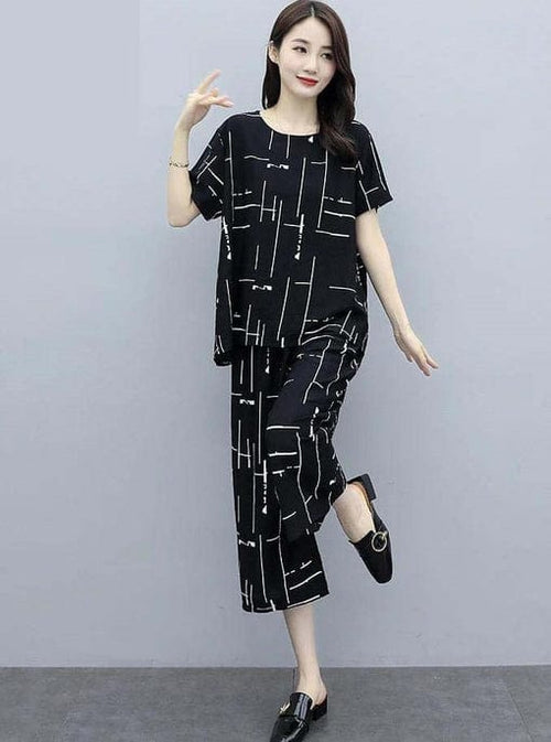 Black Printed Capri Night Suit