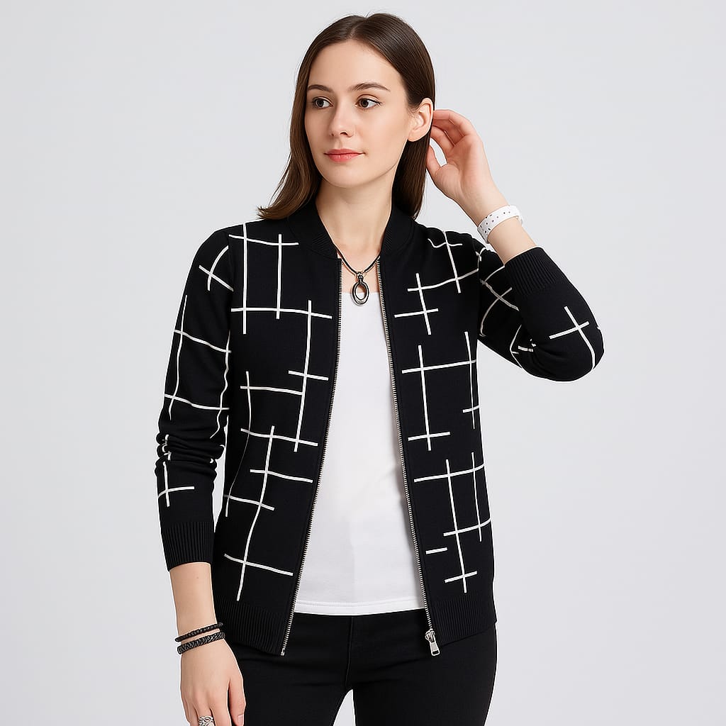 Girls' Black &amp; White Grid Pattern Jacket