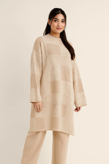 Beige Patchwork Knit Winter Track Suit