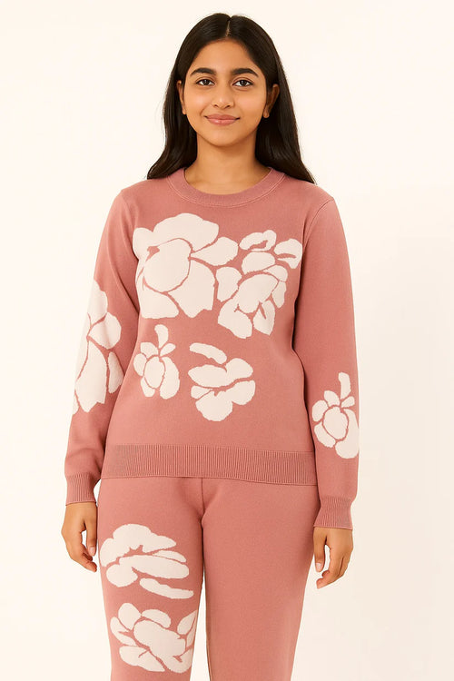 Dusty Rose Floral Knit Winter Track Suit ...