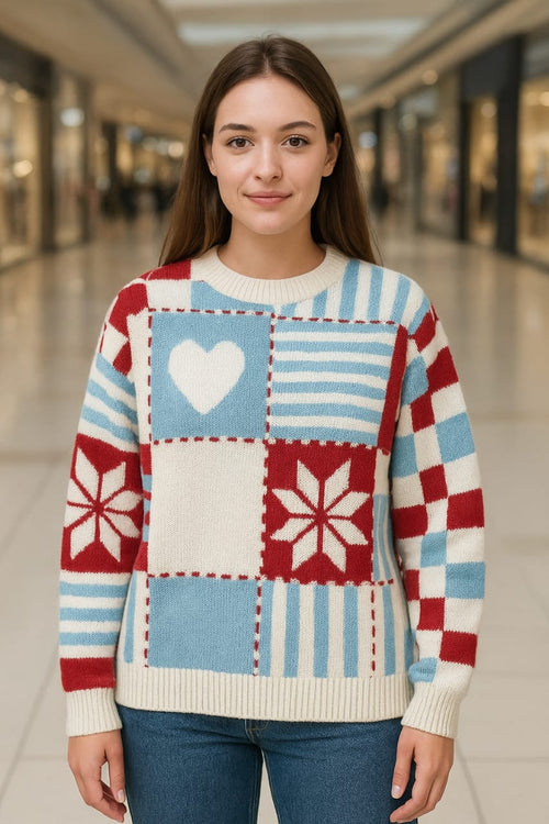 Cozy Patchwork Knit Sweater