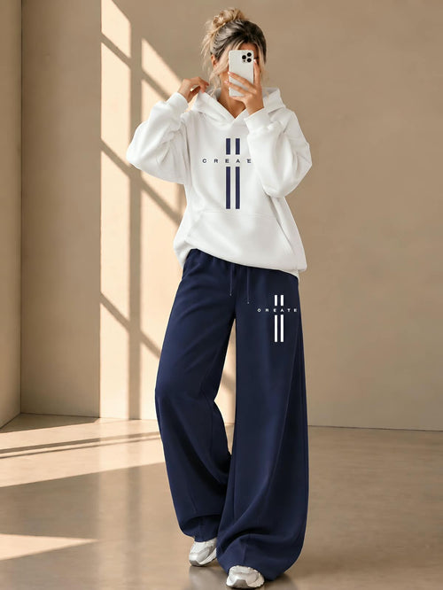 Women’s Hoodie & Wide-Leg Pants Co-Ord Set – Navy Blue