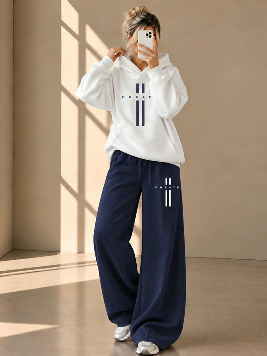 Women’s Hoodie & Wide-Leg Pants Co-Ord Set – Navy Blue